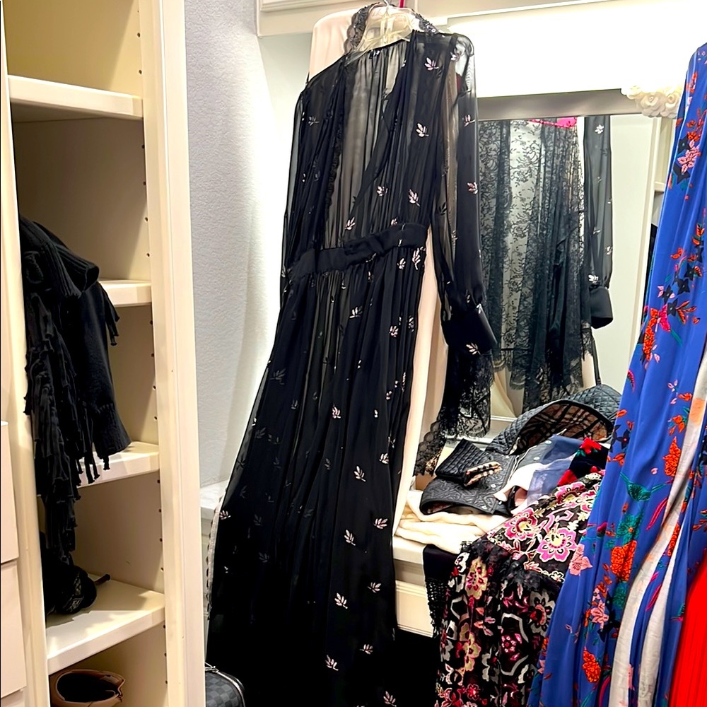 Sheer  Black Floral Dress/robe